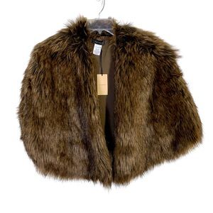 Halogen Women's Faux Fur Capelet Lined Open Front Poncho Brown Fox One Size